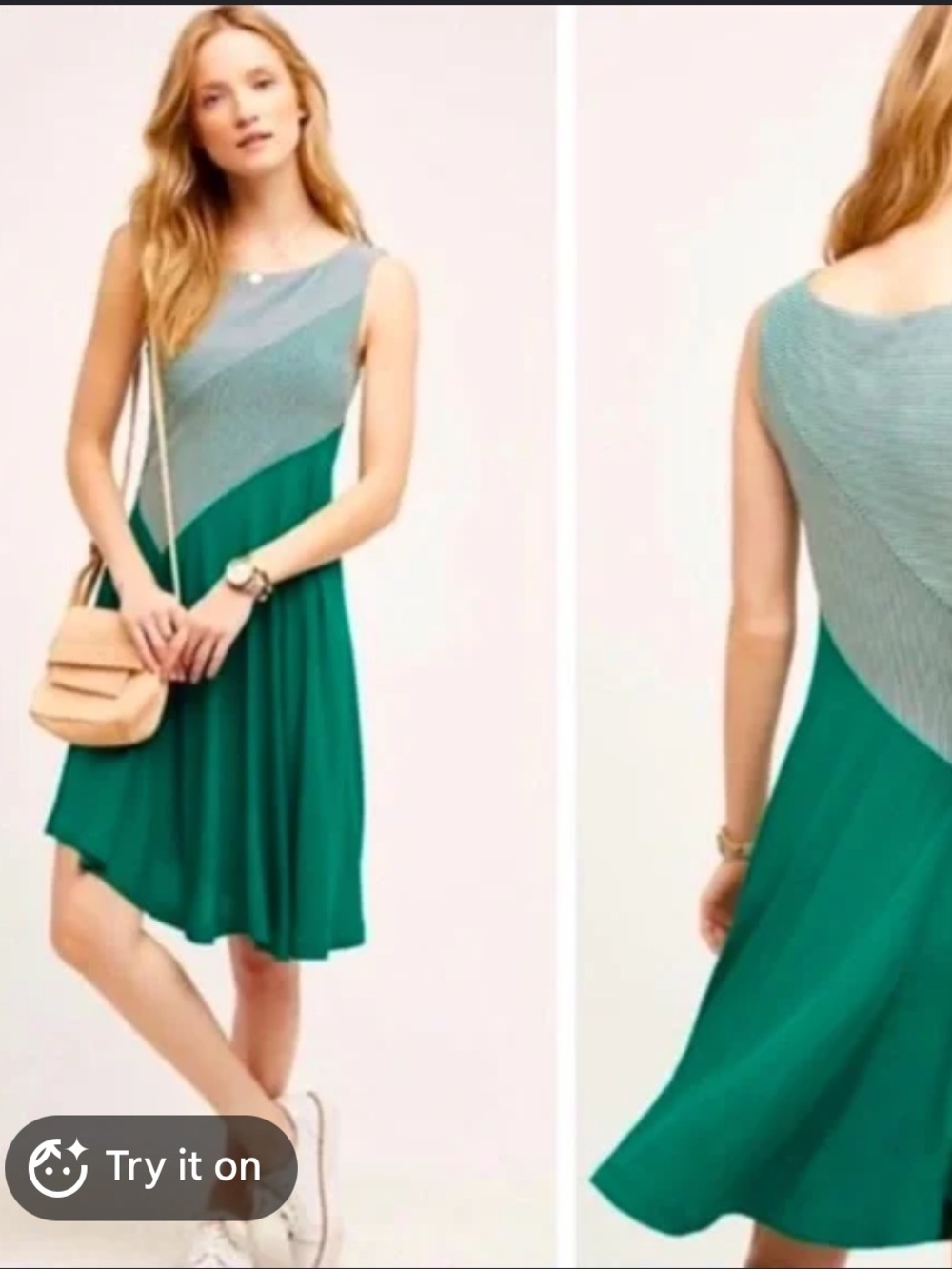 Maeve Cameron Green Sleeveless Asymmetrical Dress with Striped Bodice